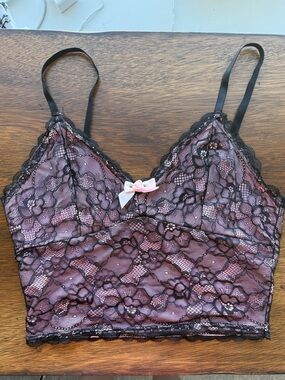 O'Dolly Dearest Lace Pink and Black Bralette Size Small